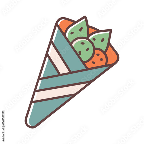 Stylized flat vector shawarma wrap graphic against black backdrop
