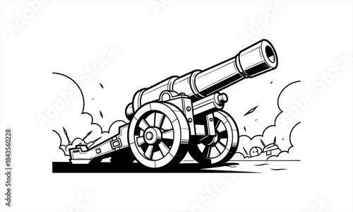 Vintage Cannon Illustration with Smoke Detail.