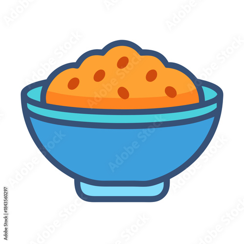 Stylized bowl of orange rice on a white background