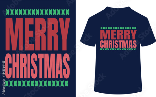 Merry Christmas text design on a dark blue t-shirt mockup