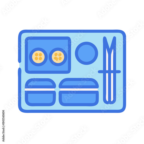 Minimalist bento box illustration with compartments and colorful contents