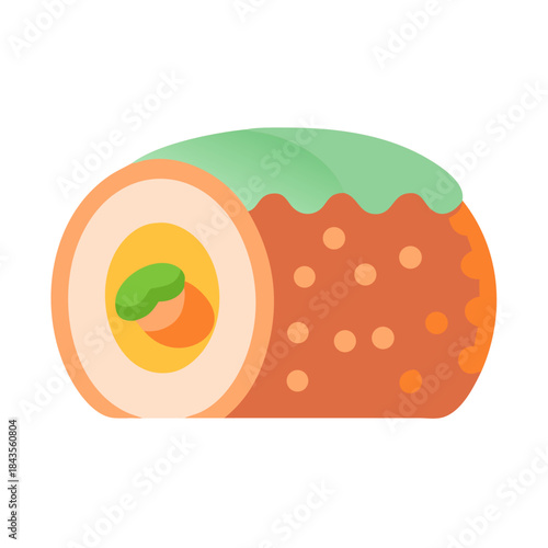 Stylized Swiss roll illustration with icing and simple design
