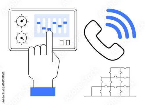 Digital communication concept. Digital icons control interfaces, wireless communication, and connectivity. Digital communication for business, collaboration, and problem-solving. Ideal