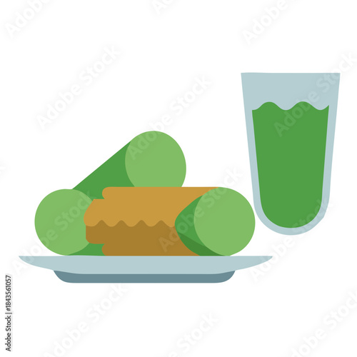 Tropical spring rolls with fresh juice illustration on plate