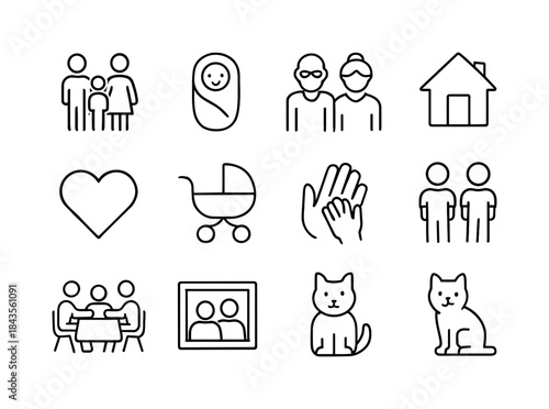 Family Icons Set. Family. Line icon set of family: parents, chil