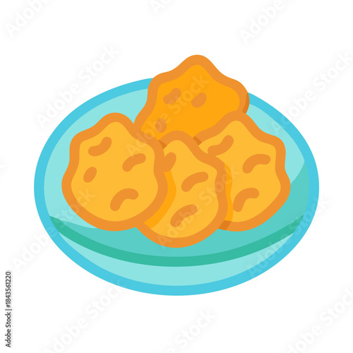 Chicken nuggets on a blue plate icon illustration