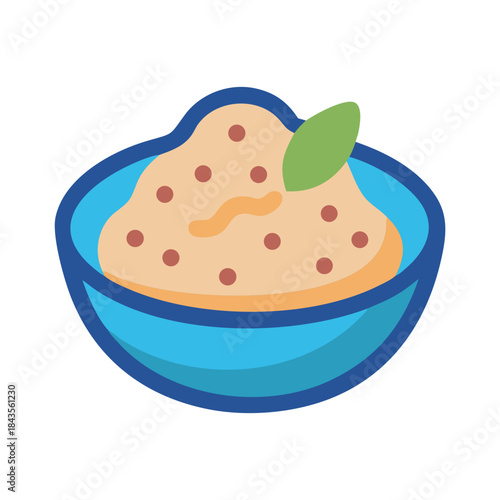 Illustration of a tasty dip in a blue bowl