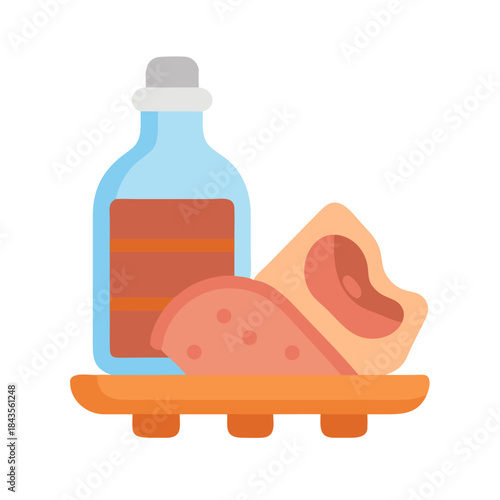 Olive oil bottle and chicken cutlets on orange plate