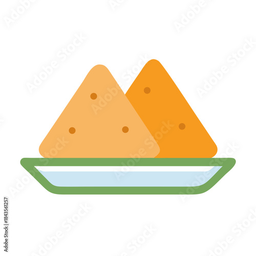 Samosas on plate, food illustration, ethnic cuisine concept
