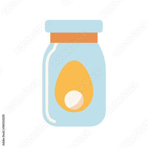 Cartoon image of an egg yolk inside of jar