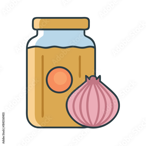 Garlic infused oil jar with garlic clove flat