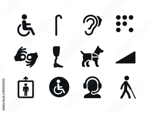 Accessibility Icons Grid. Accessibility. Solid icon set of Acces