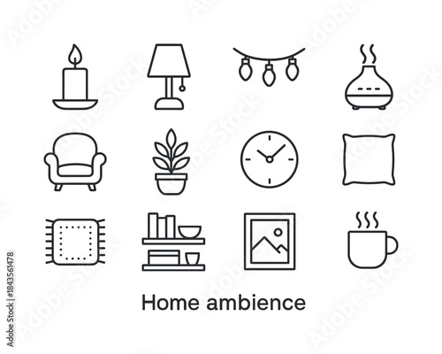 Minimalist Home Icons. Home Ambience. Line icon set of Home Ambi