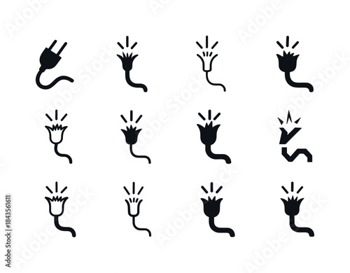 Electrical Hazard Icons. unsafe equipment. Icon set. Set Logo of