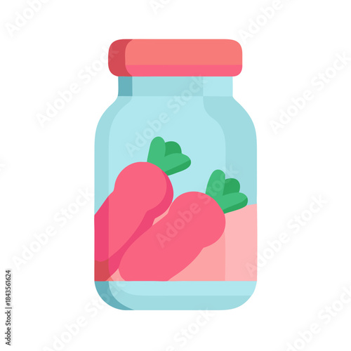 Pickled carrots in jar isolated on white background illustration
