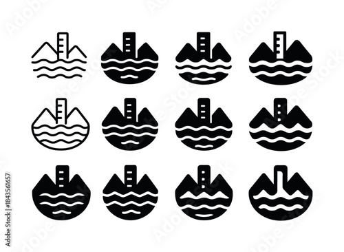Flooded Valley Logos. flooded valley. Icon set. Set Logo of floo