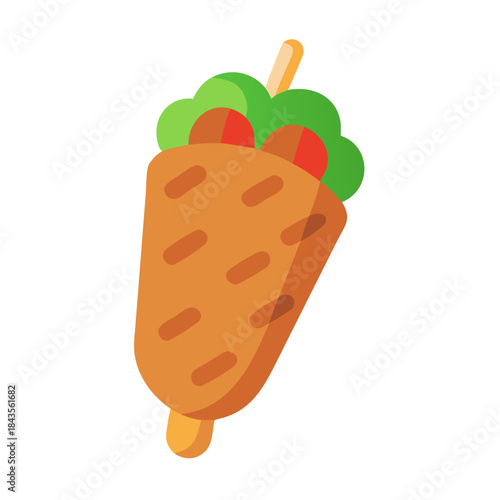 Stylized kebab illustration with colorful fillings on white background