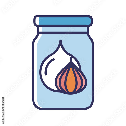 Fig preserves in jar with minimalistic illustration style