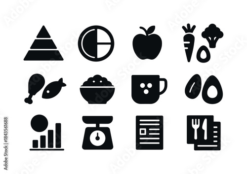 Balanced Diet Icons. Balanced diet. Solid icon set of balanced d