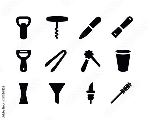 Bar Tools Icon Set. Bar tools. Solid icon set of Bar tools: bott