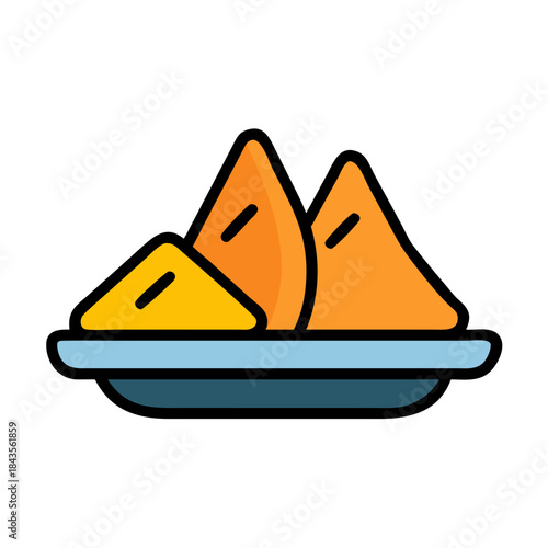 Plate of traditional Indian samosas isolated on white background