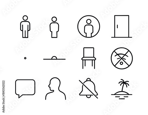 Isolation Icon Set. Isolation. Line icon set of Isolation: lone