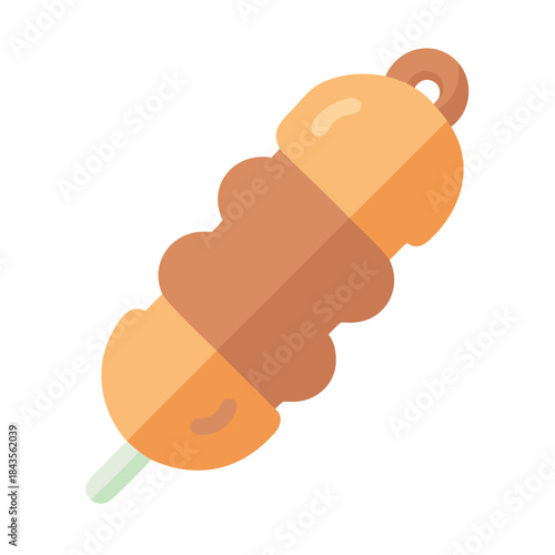 Cartoon style grilled food on skewer isolated on white