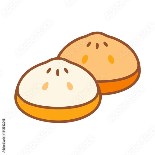 Two cartoon-style bread slices on a white background