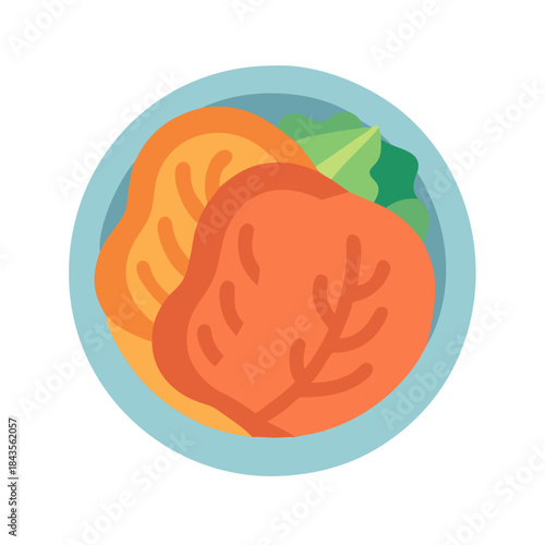 Stylized illustration of kimchi in a blue bowl
