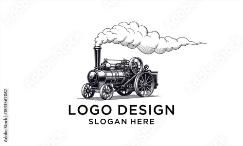 Vintage Steam Engine Locomotive Emblem Logo Design.