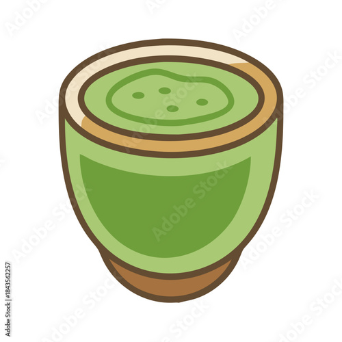 Vibrant green matcha tea in a stylish graphic cup
