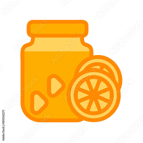 Orange jam jar with orange slices in minimalist style