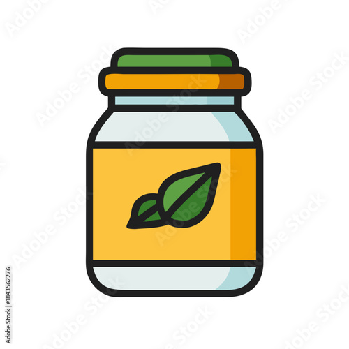 Natural supplement bottle icon, clean vibrant and stylized design