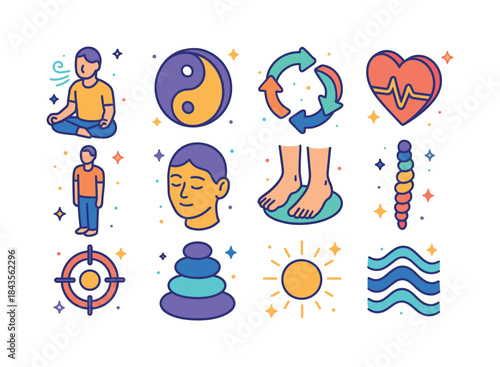 Mind Body Icons. mind body balance. Colorful isometric vector ic