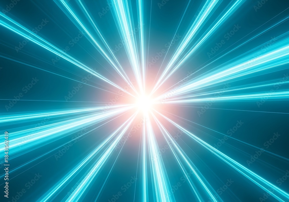 Fototapeta premium Dynamic radiating light beams on a modern teal background, abstract art