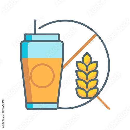 Gluten-free drink symbol with wheat prohibition on white background