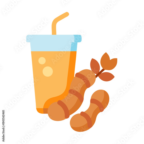 Turmeric juice glass with fresh turmeric root illustration