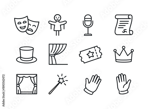 Theater Props Icons. Theater Props. Line icon set of Theater Pro