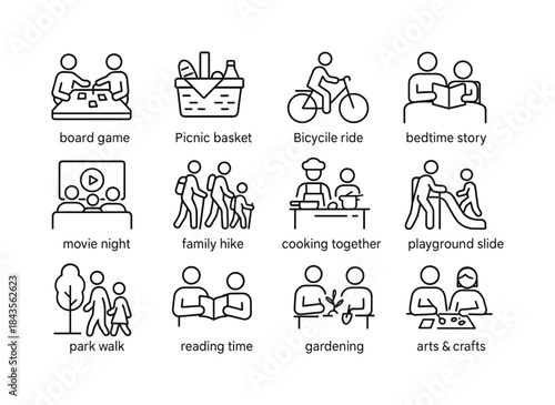 Family Activity Icons. Family activities. Line icon set of famil