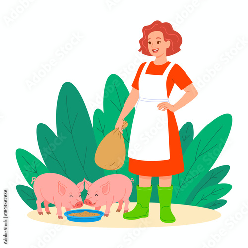 A warm and engaging image shows a farmer happily feeding pigs on a farm, highlighting the bond between humans and animals along with the importance of agriculture.