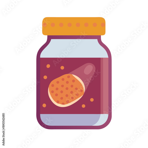 Cartoon jar with orange pill on a white background