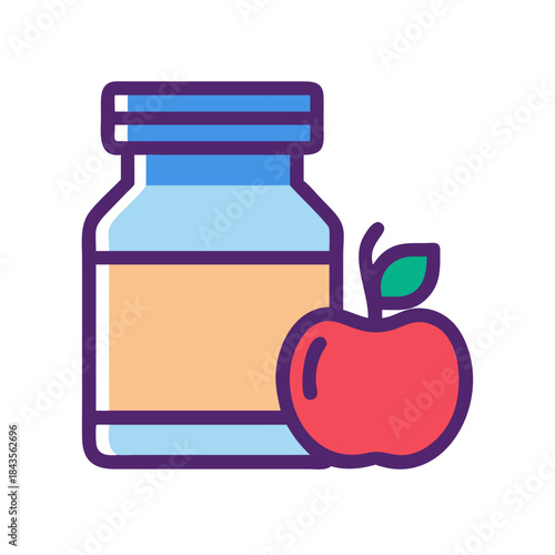 Jar with label and red apple icon illustration