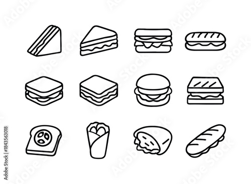 Sandwich Icons Grid. Sandwiches. Line icon set of Sandwiches: cl