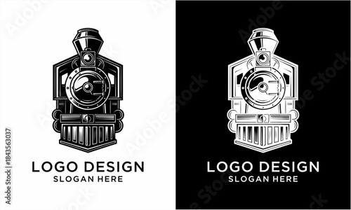 Vintage Steam Locomotive Emblem Logo Design.