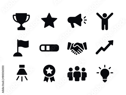 Motivational Icons Grid. Leadership motivation. Solid icon set o