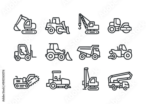 Heavy Machinery Icons. Heavy Machinery. Line icon set of Heavy M