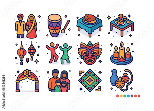 Cultural Celebration Icons. Cultural Celebrations. Colorful isom