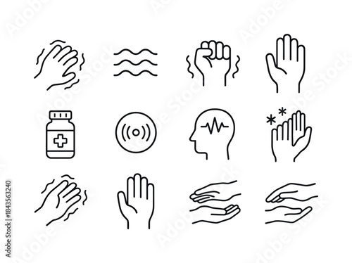 Hand Tremor Icons. Hand Tremor. Line icon set of Hand Tremor: sh