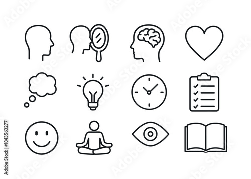 Self-Awareness Icon Set. Self-awareness. Line icon set of self-a