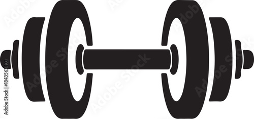 Classic black dumbbell vector icon for gym fitness strength training and a healthy lifestyle concept